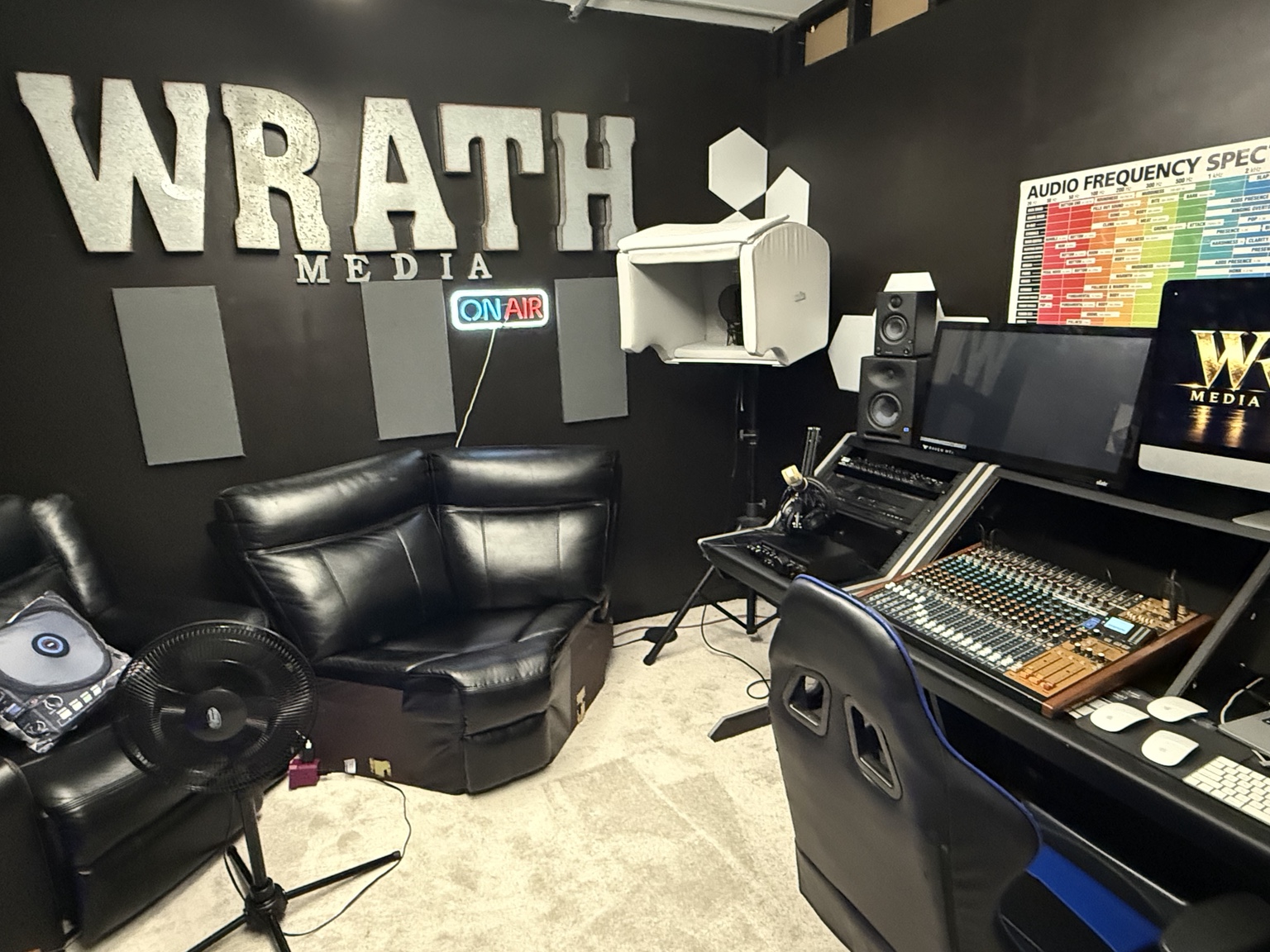 Wrath Media wall sign and recording console